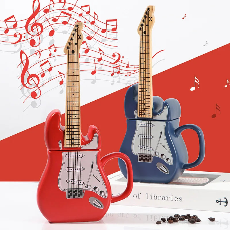 Creative Guitar Cup Shape Mug With Lid Novel 3D