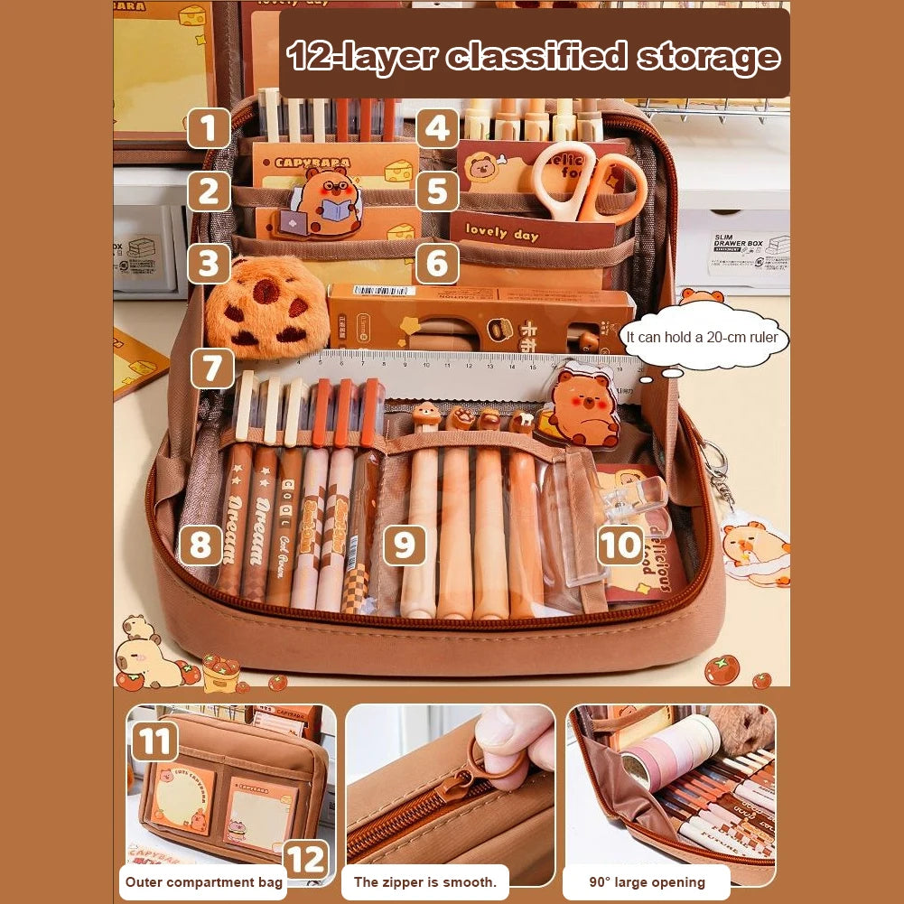 Cute Capybara Pencil Case with All Things Capybara Stationery Set gifts Large