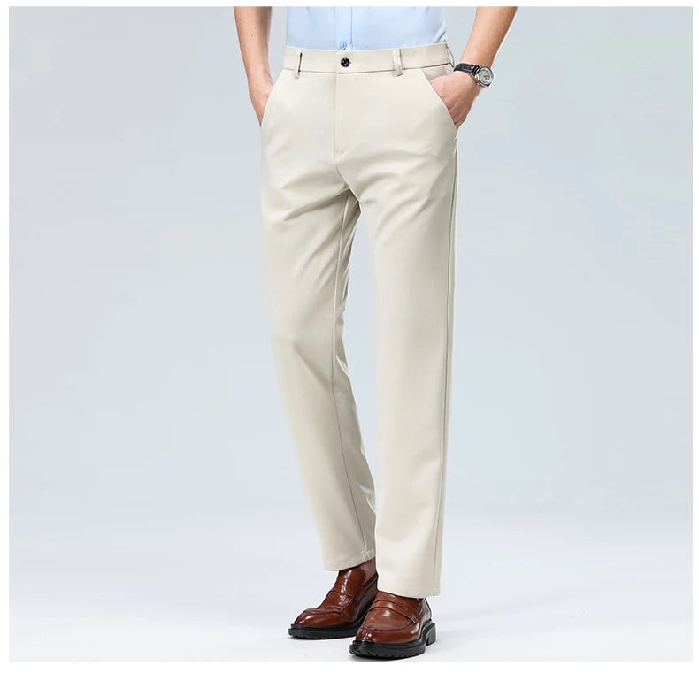 Men Suit Pants Light Thin Elastic Slim Fit Dress Pants Business