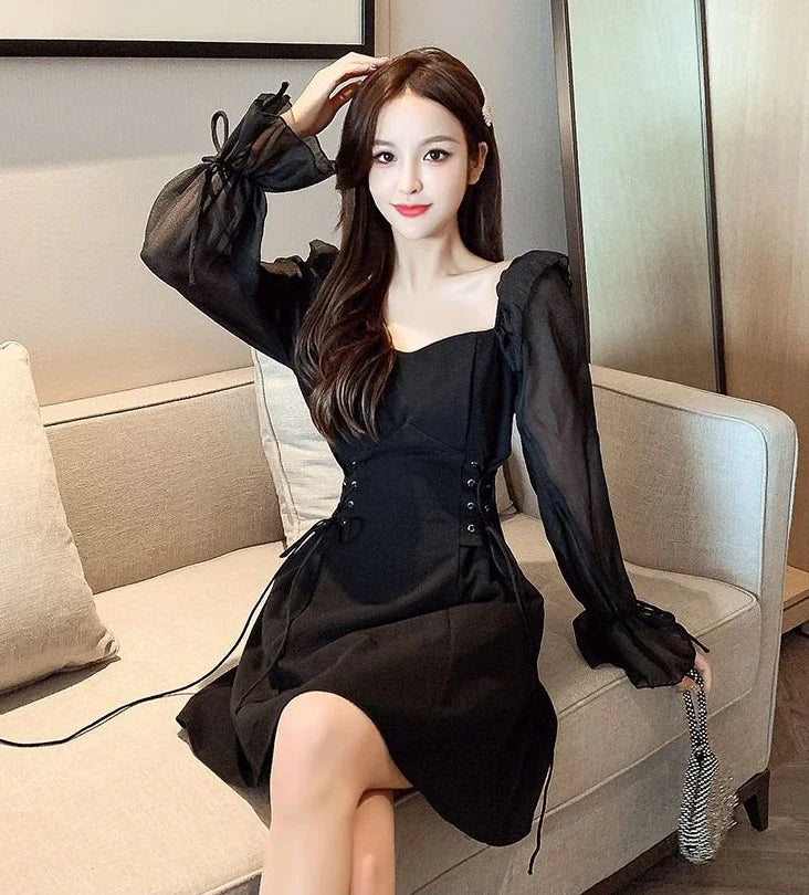 Silk Satin Chiffon Dress Sexy Black