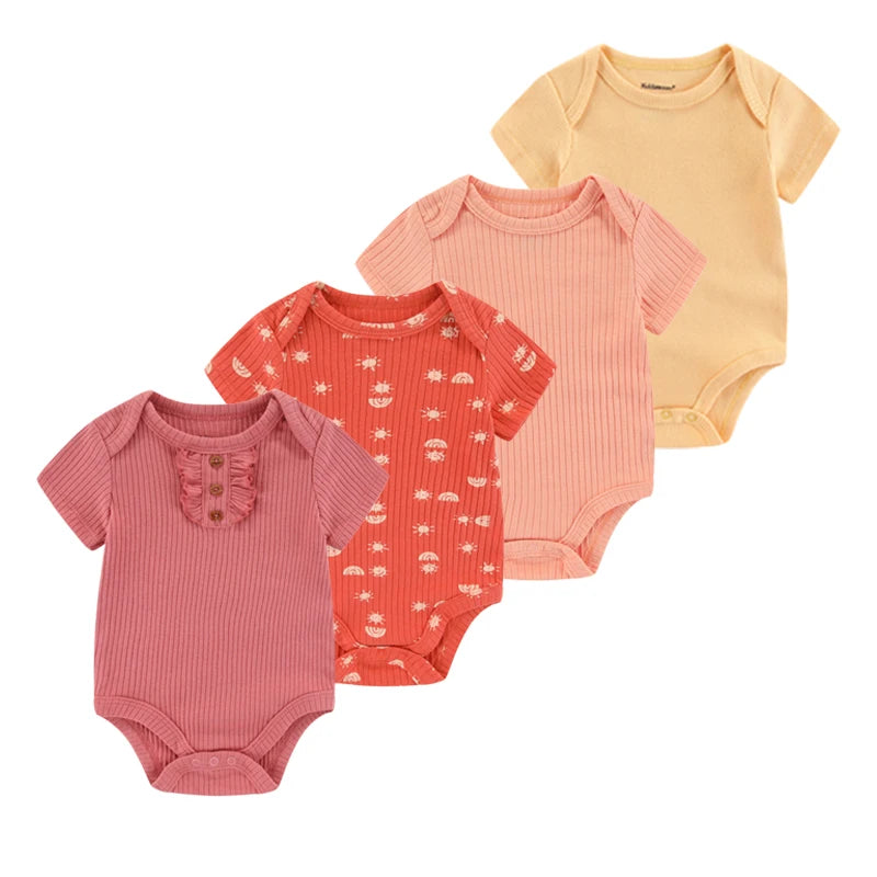 1/4Pcs Newborn Bodysuit Baby Short Sleeve  0-1Y