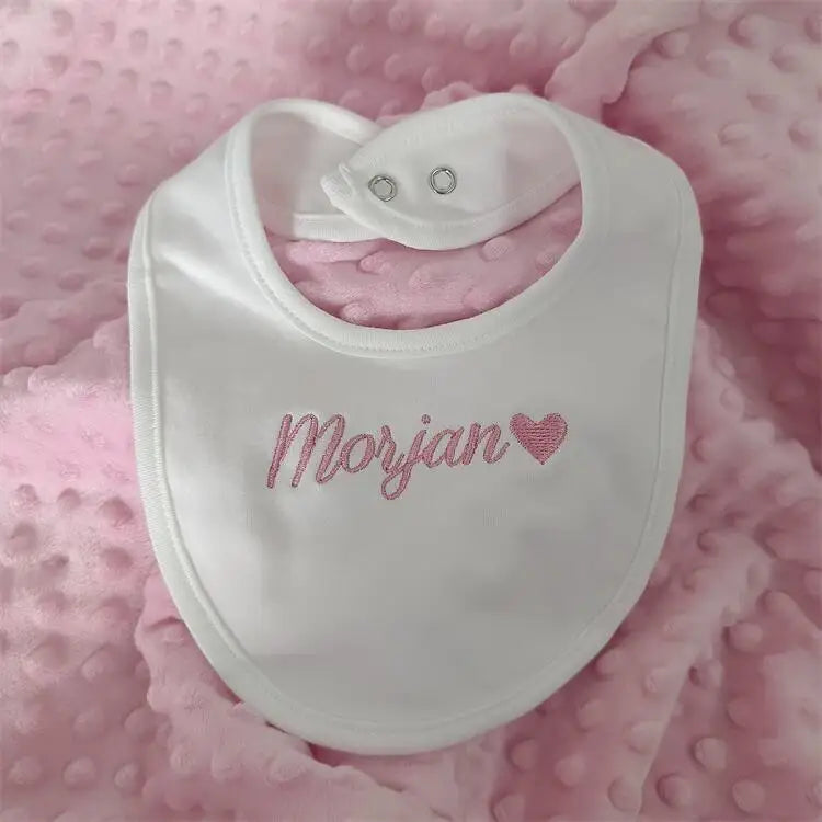 Name Personalised Baby bib 100% cotton White Newborn
