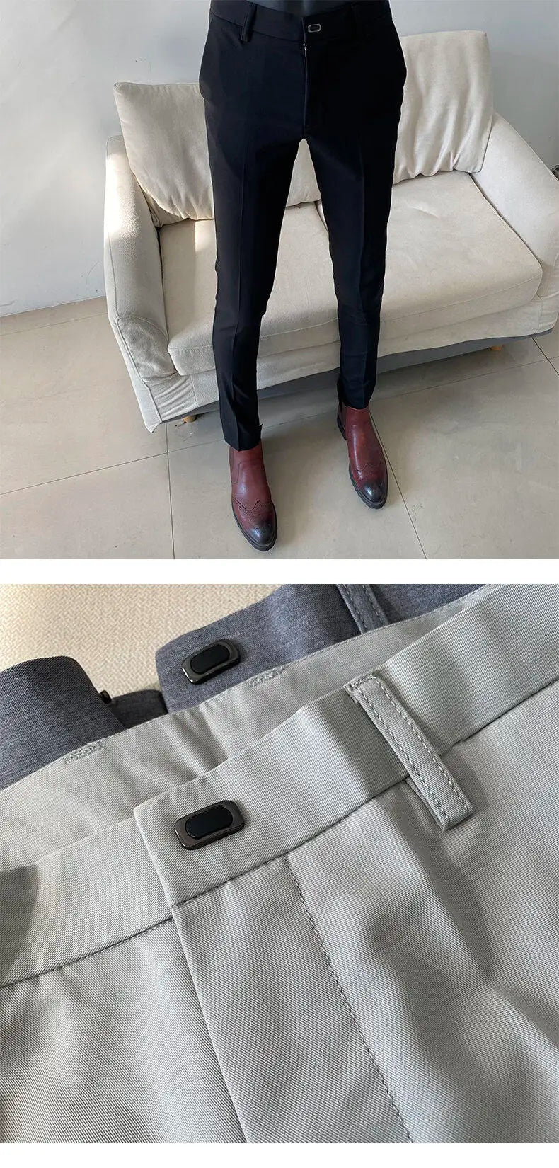 Men Dress Pants Thin Suit Pants Stretch Slim Formal Trousers