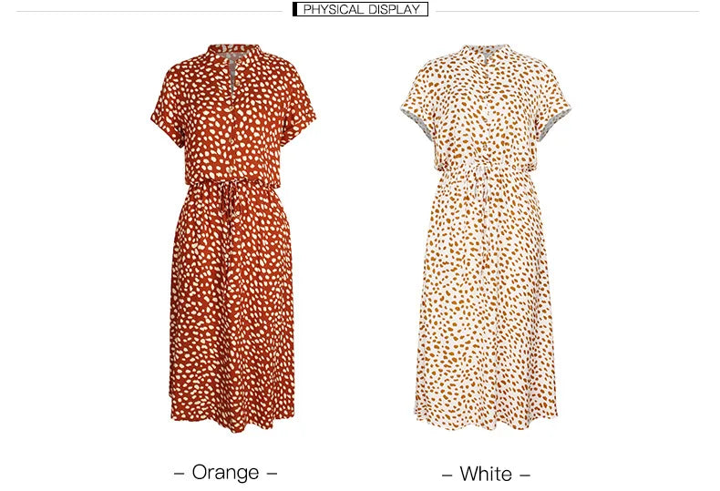 Vintage Floral Print Dress Boho Short Sleeve Long Dress Turn Down