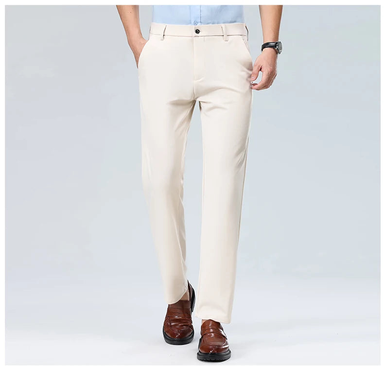 Men Suit Pants Light Thin Elastic Slim Fit Dress Pants Business