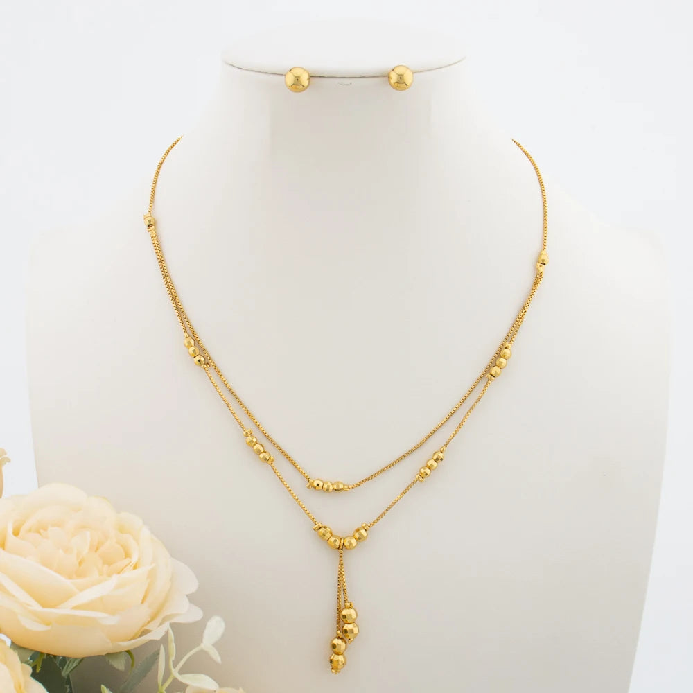 African Fashion Sets Luxury Dubai Jewelry Round Bead Stud Earrings Pendant Necklace