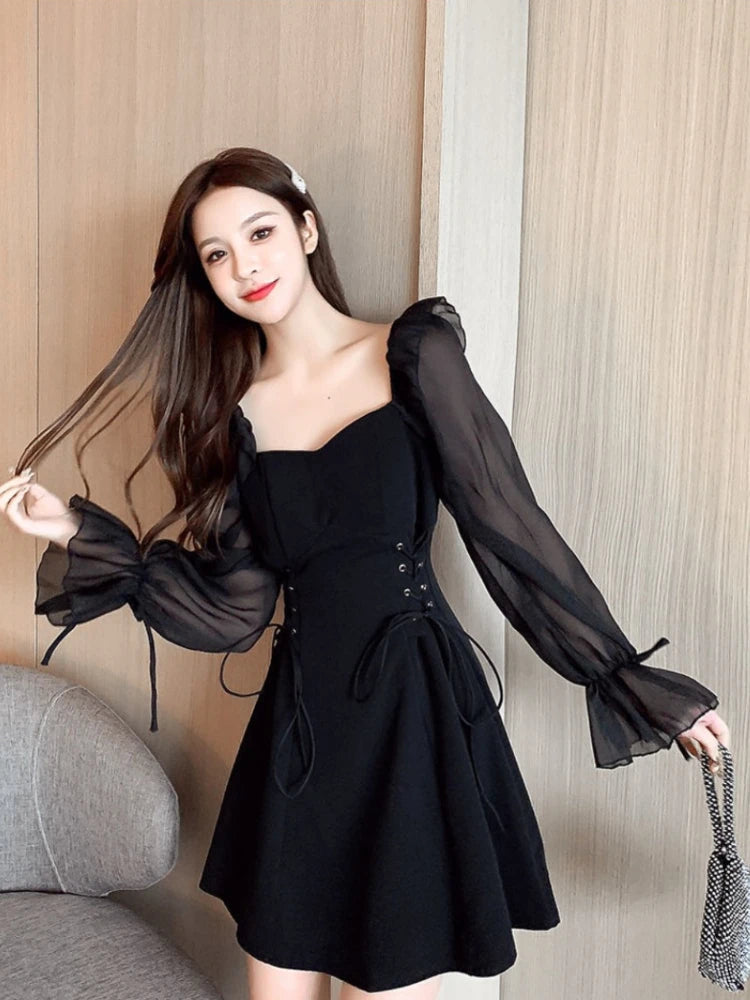 Silk Satin Chiffon Dress Sexy Black