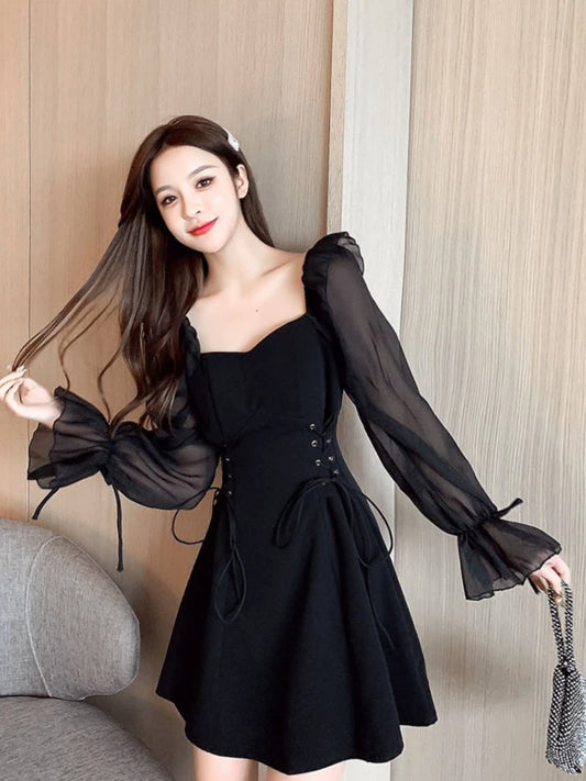 Silk Satin Chiffon Dress Sexy Black