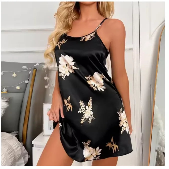 Women Nightwear Home Clothes Sexy Black Floral