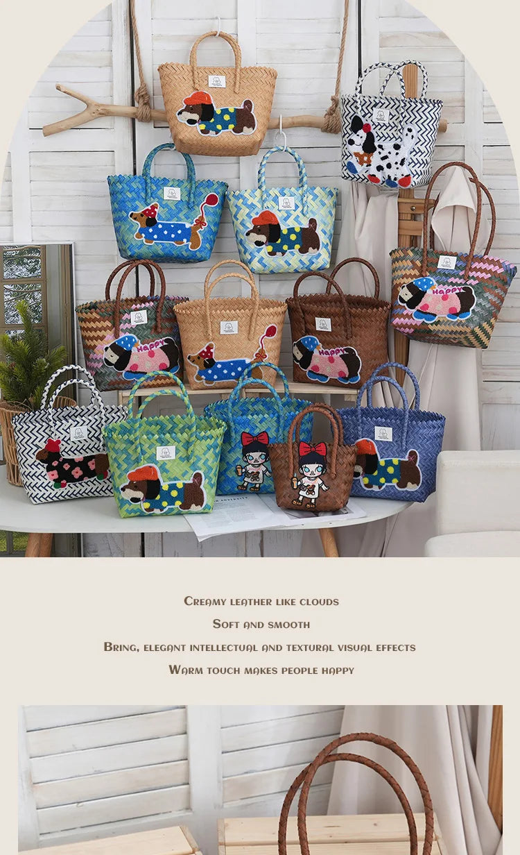 Large Capaci Handwoven op Bag Buet ape Cartoon Summer Handbag