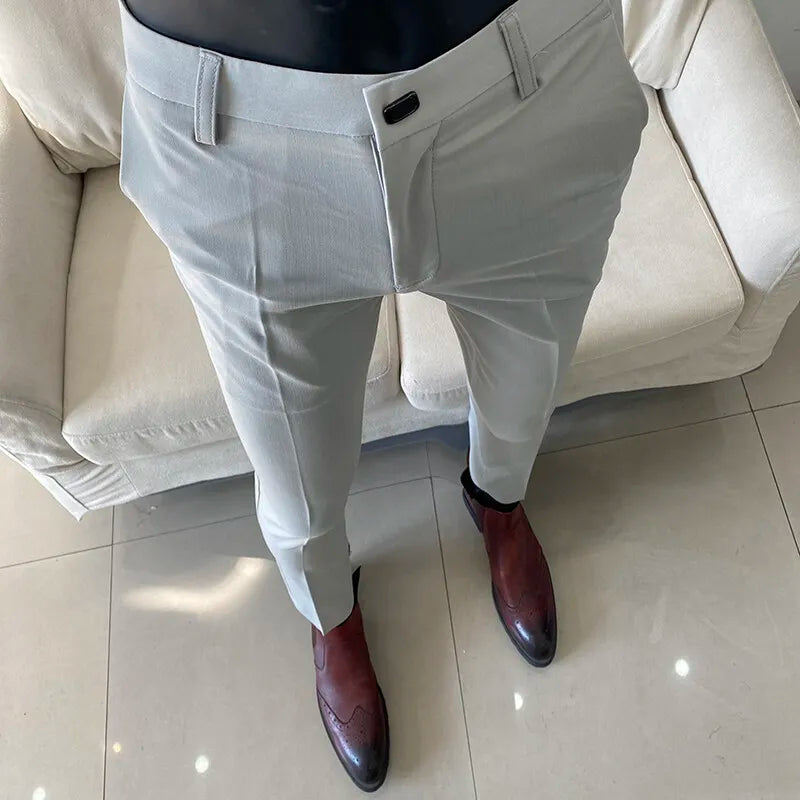 Men Dress Pants Thin Suit Pants Stretch Slim Formal Trousers