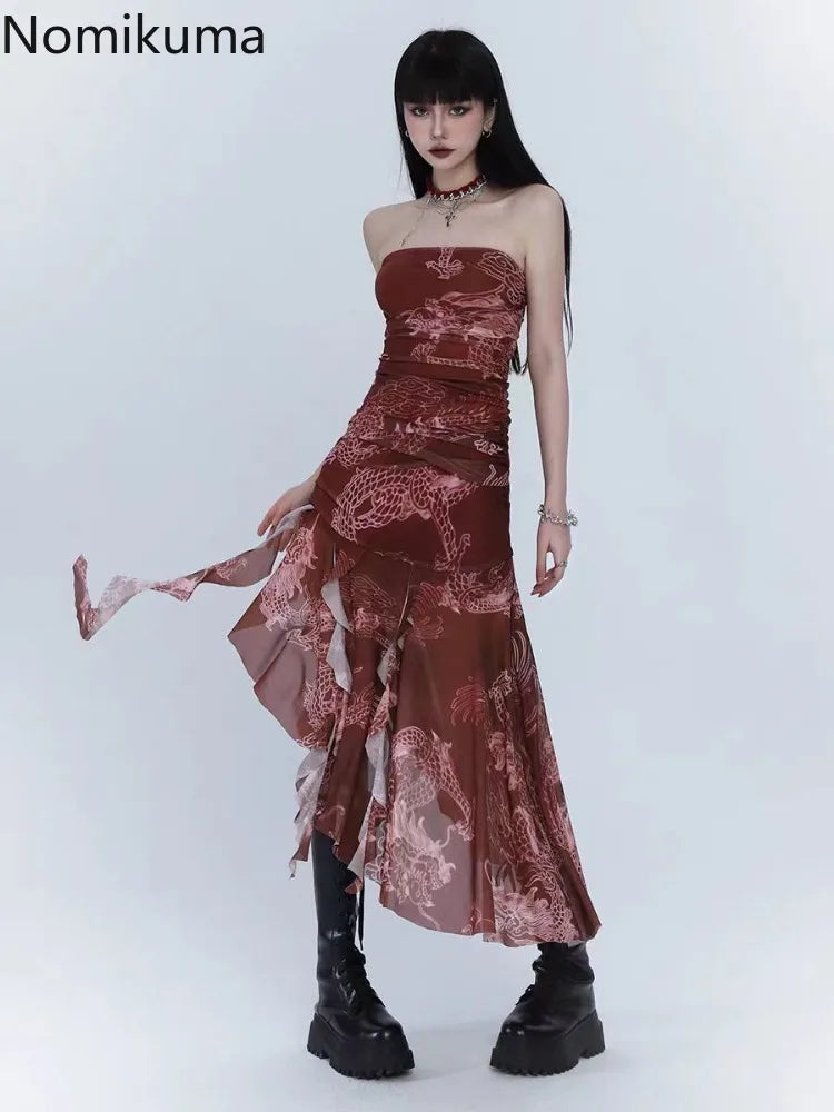 Tunic Print Sleeveless Backless Robe Femme Fashion