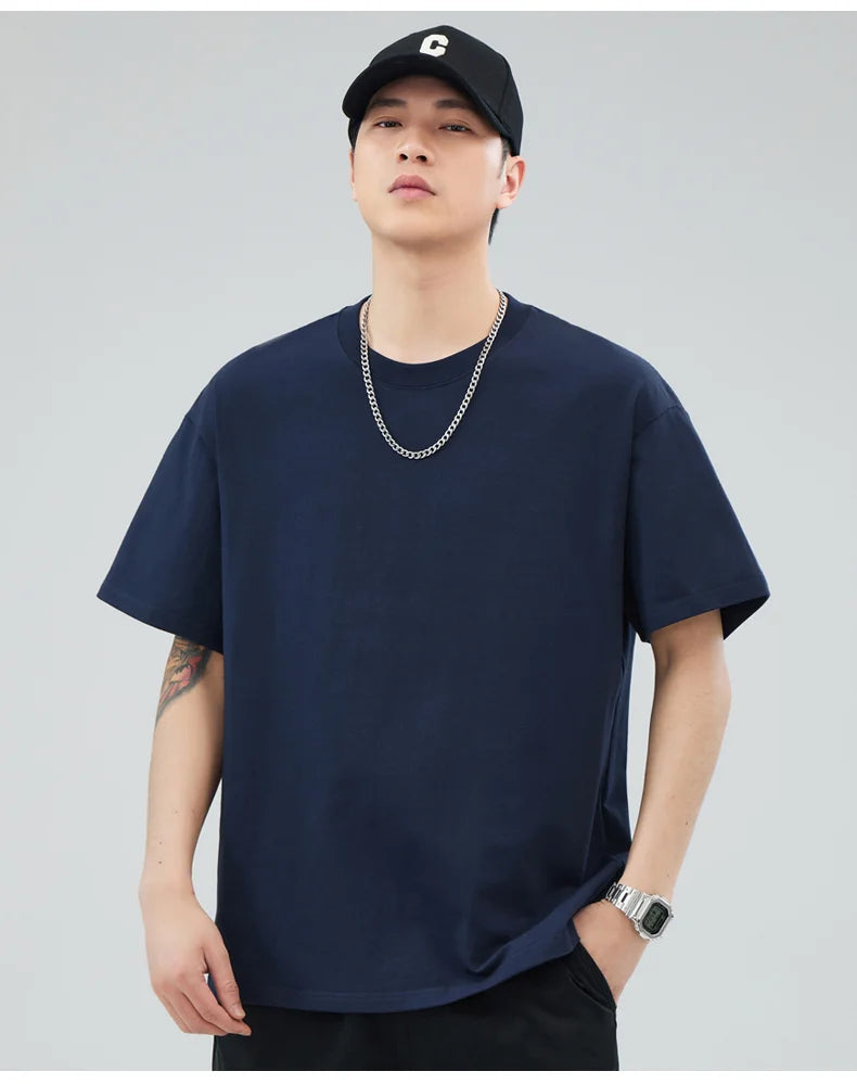 Man t Shirts 100 % Cotton High Quality Classic Plain Round Neck