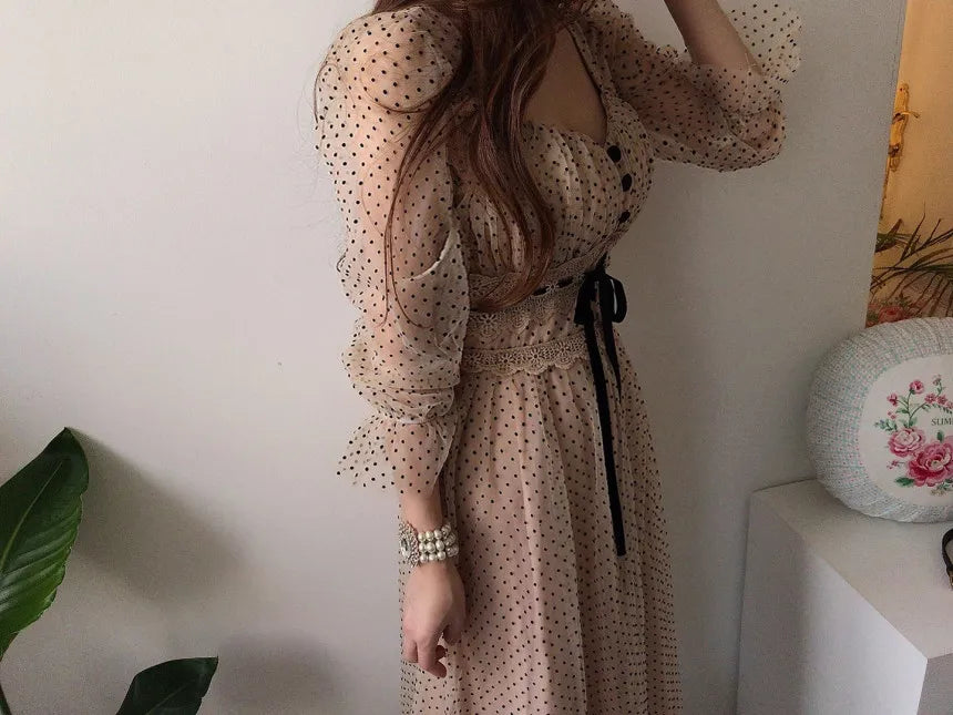 Vintage Dress Elegant Square Neck High