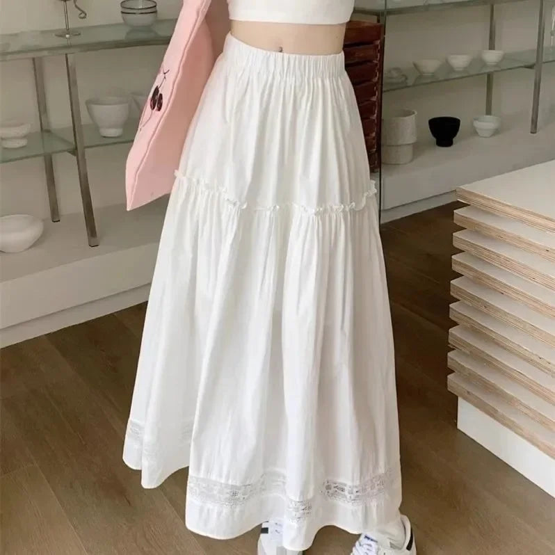High Waist Elastic A- Line Midi Skirt