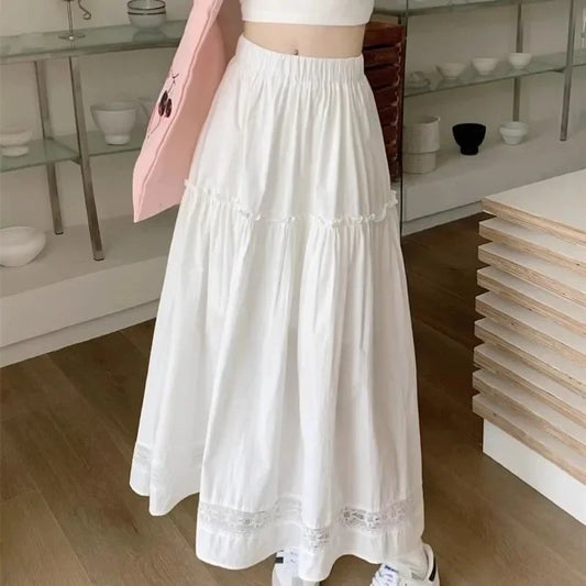 High Waist Elastic A- Line Midi Skirt