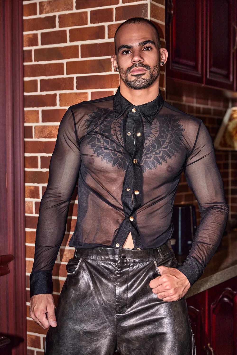 Sexy Men Thin Sheer See Through Shirt Soft Breathable Top Short