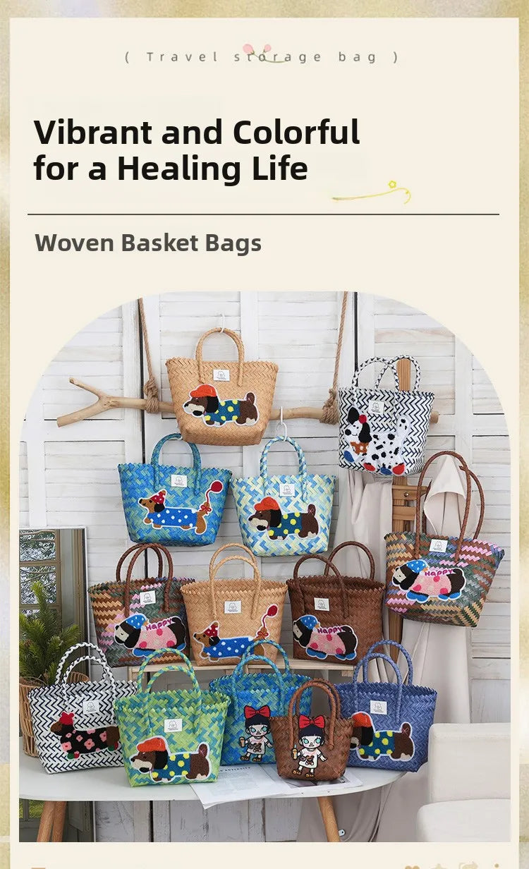 Large Capaci Handwoven op Bag Buet ape Cartoon Summer Handbag