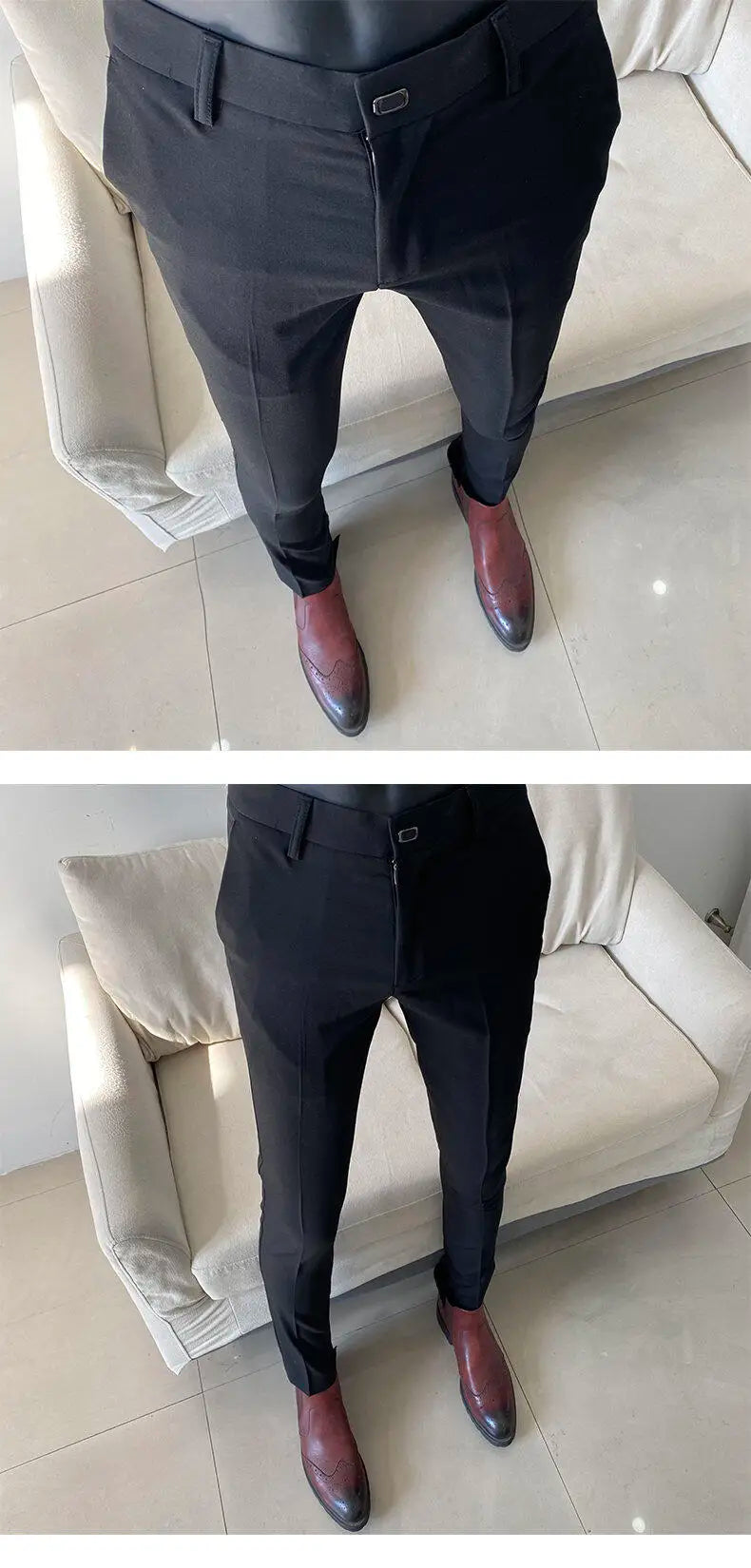 Men Dress Pants Thin Suit Pants Stretch Slim Formal Trousers