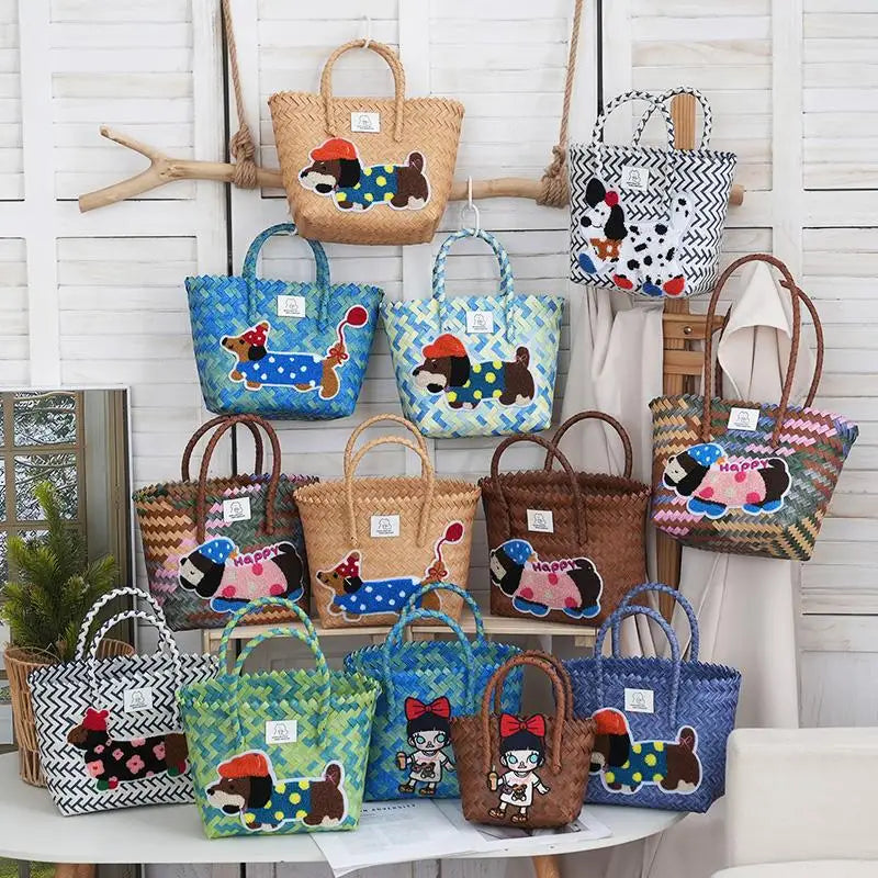 Large Capaci Handwoven op Bag Buet ape Cartoon Summer Handbag