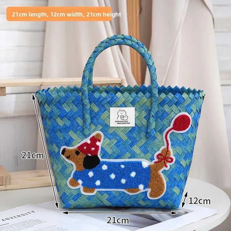 Large Capaci Handwoven op Bag Buet ape Cartoon Summer Handbag