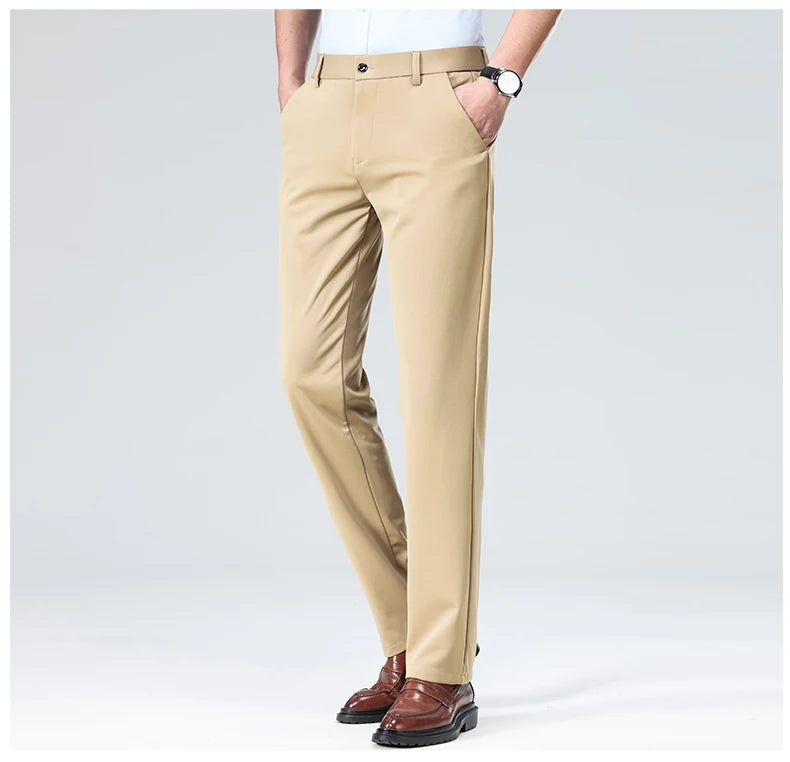 Men Suit Pants Light Thin Elastic Slim Fit Dress Pants Business