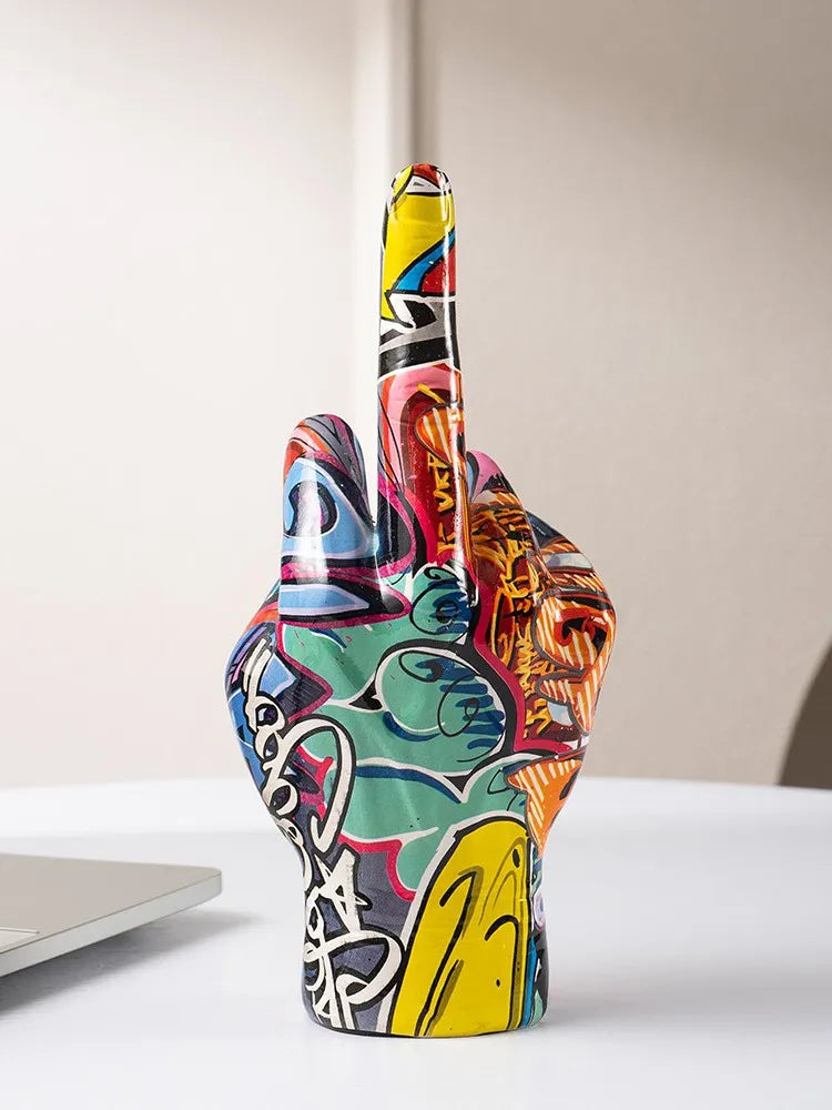 Graffiti Middle Finger Figurines Pop Street Art Statue Desktop Living Room Home Decoration Accessories Mantel Bookshelf Interior