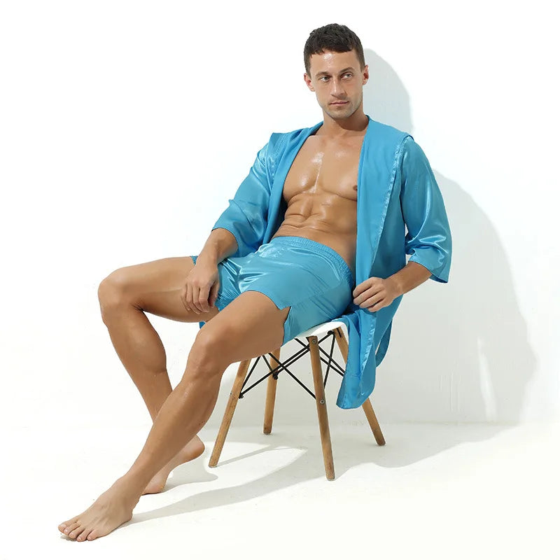 Men's Sleepwear Robe Night Clothes Silk Kimono Bathrobe Men