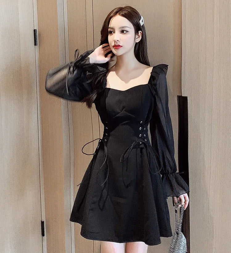 Silk Satin Chiffon Dress Sexy Black