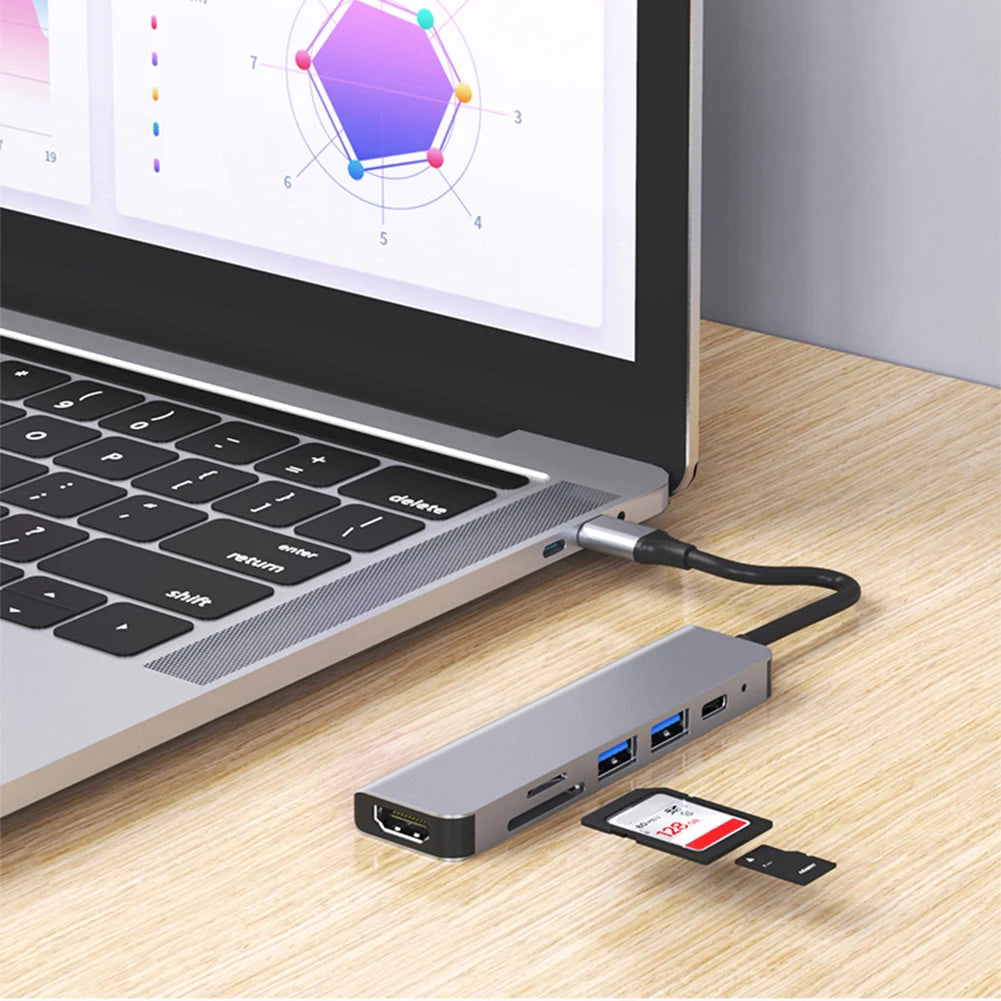 6 in 1 USB C Hub 100W PD 4K HDMI-Compatible USB C Multi-Port Adapter