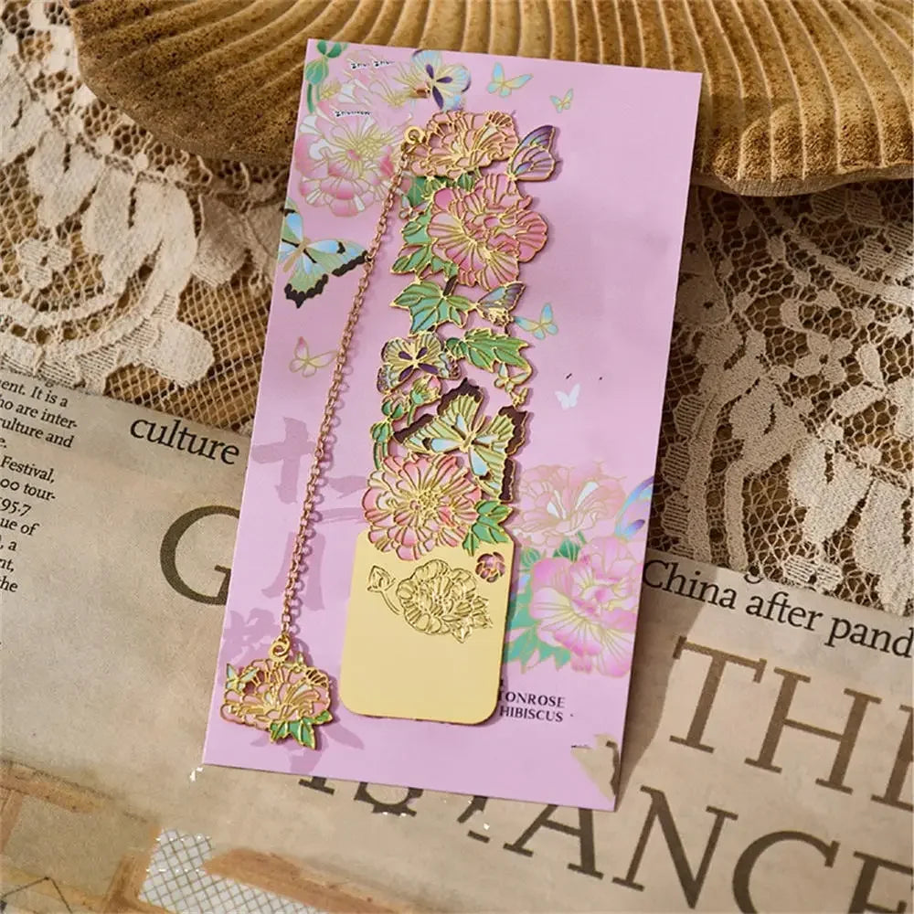 1 pc Retro Floral Painting Metal Bookmark Hollow Bronzing Bookmark