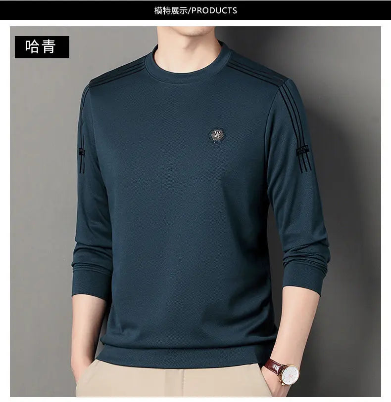 Fashion Male Clothes New Basic Striped Long Sleeve T-Shirt Spring