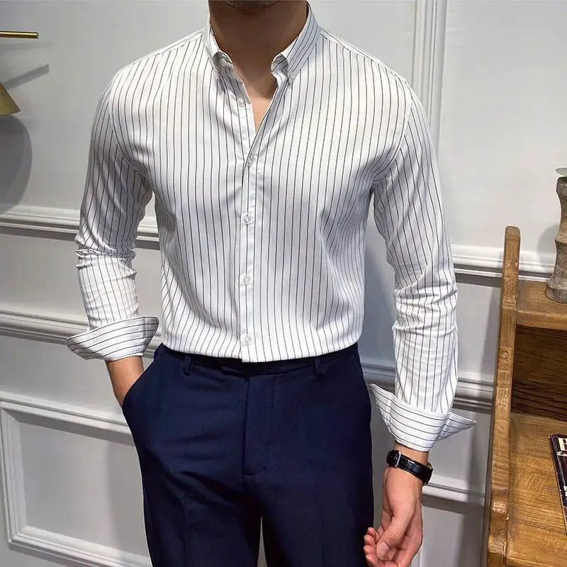 Men's Clothing Fashion British Style Striped Business Casual All Match Shirt