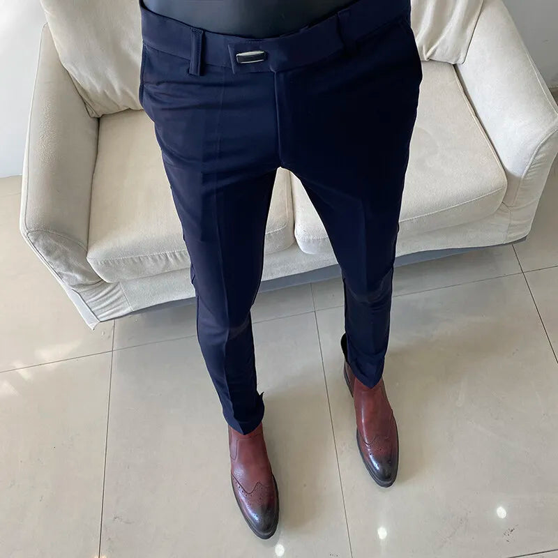 Suit Pants Solid Business Casual Straight Slim Fit Trouser Formal Pantalones