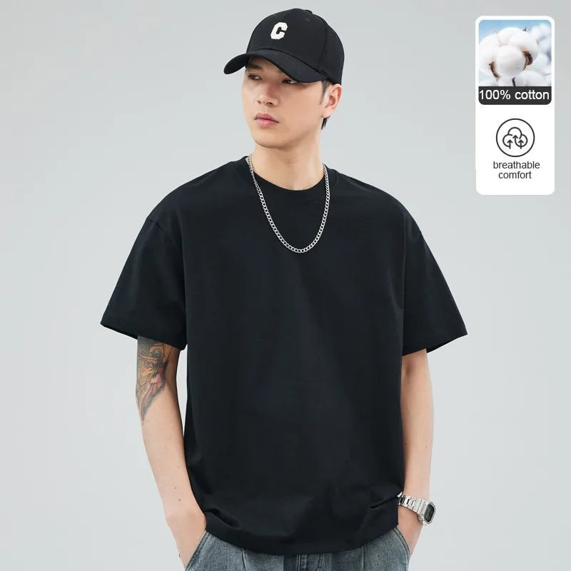 Man t Shirts 100 % Cotton High Quality Classic Plain Round Neck