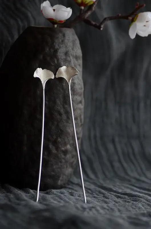 Designer original new in jewelry for women antique apricot leaf hairpin 925 silver