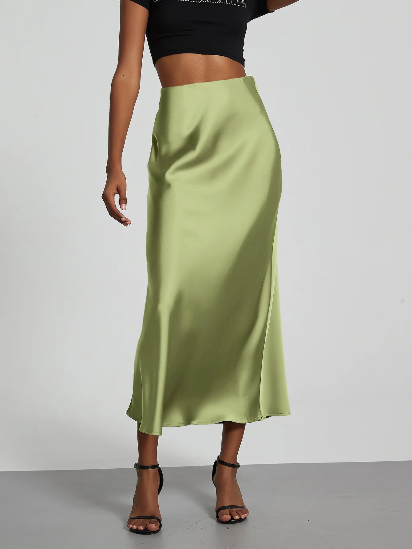 21 Colors Elegant High Waist Satin Long Skirts