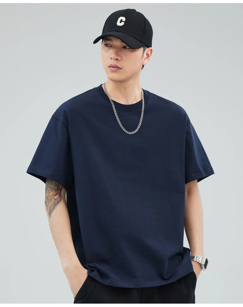 Man t Shirts 100 % Cotton High Quality Classic Plain Round Neck