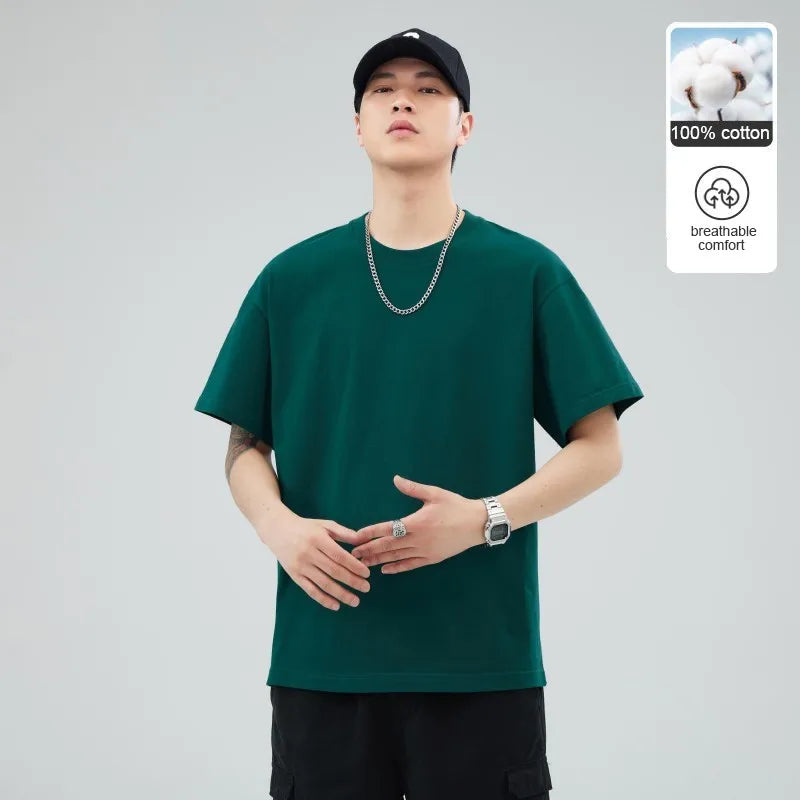 Man t Shirts 100 % Cotton High Quality Classic Plain Round Neck