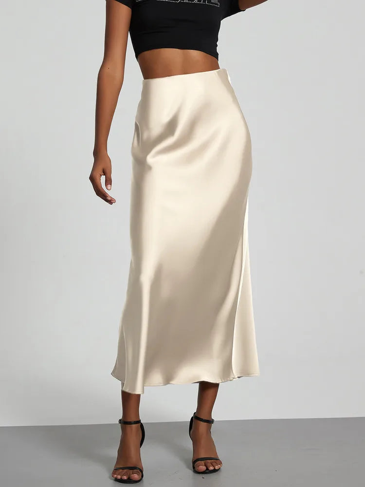 21 Colors Elegant High Waist Satin Long Skirts