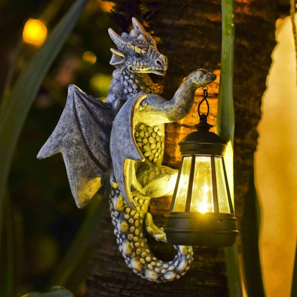 Dragon Tree Hugger Solar Lantern Garden Statue Resin Dragon Decor for Outdoor Perfect Garden Gift Yard Decor