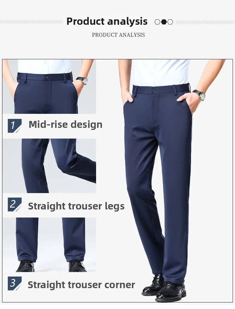Men Suit Pants Light Thin Elastic Slim Fit Dress Pants Business