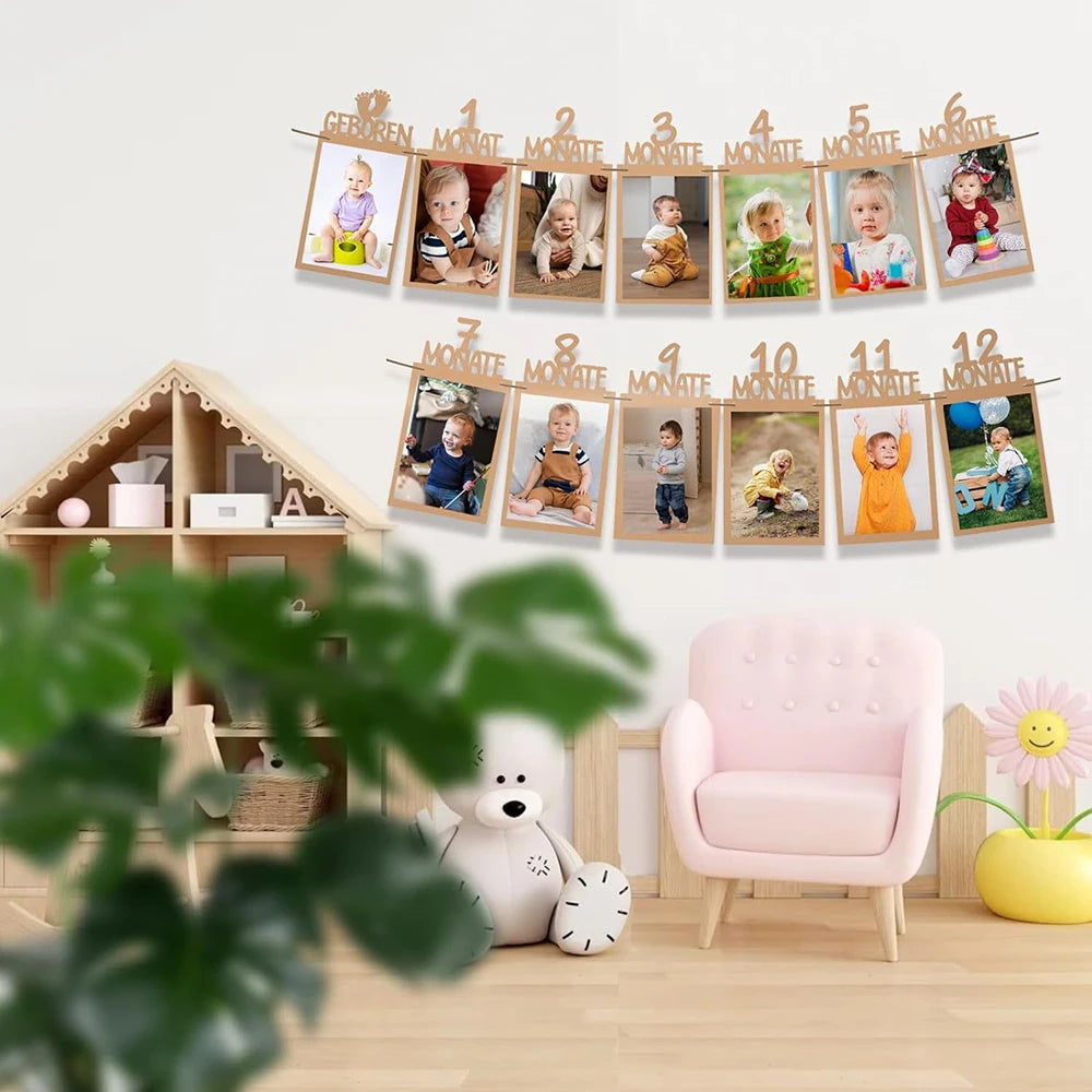 Baby 1st Birthday 12 Months Photo Frame Banner