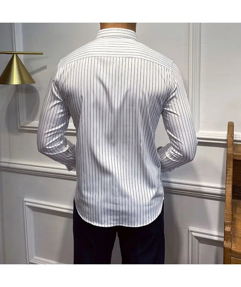 Men's Clothing Fashion British Style Striped Business Casual All Match Shirt