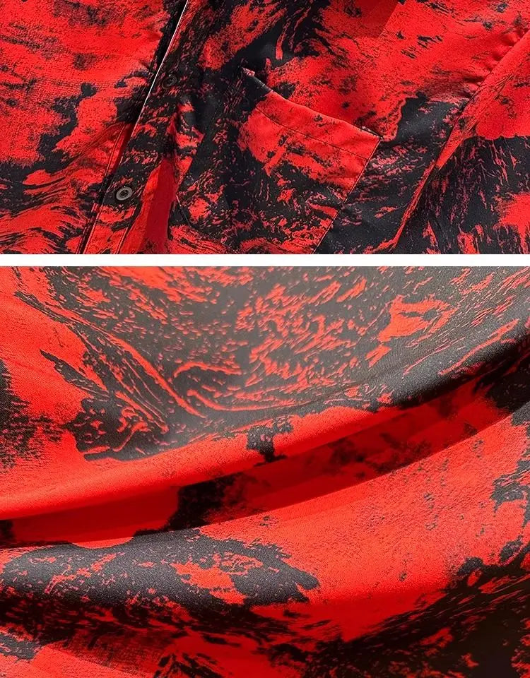 Vintage Print Button Up Shirt Casual Streetwear Y2K Short Sleeve