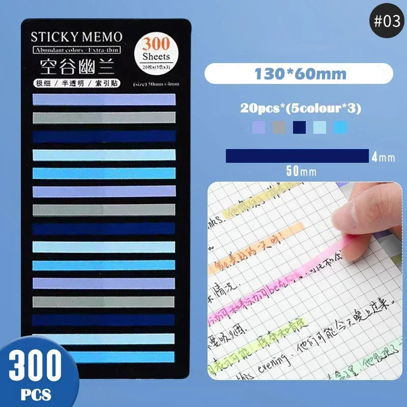 Rainbow Long Index Stickers 300 Sheets Fluorescent PET Waterproof Color