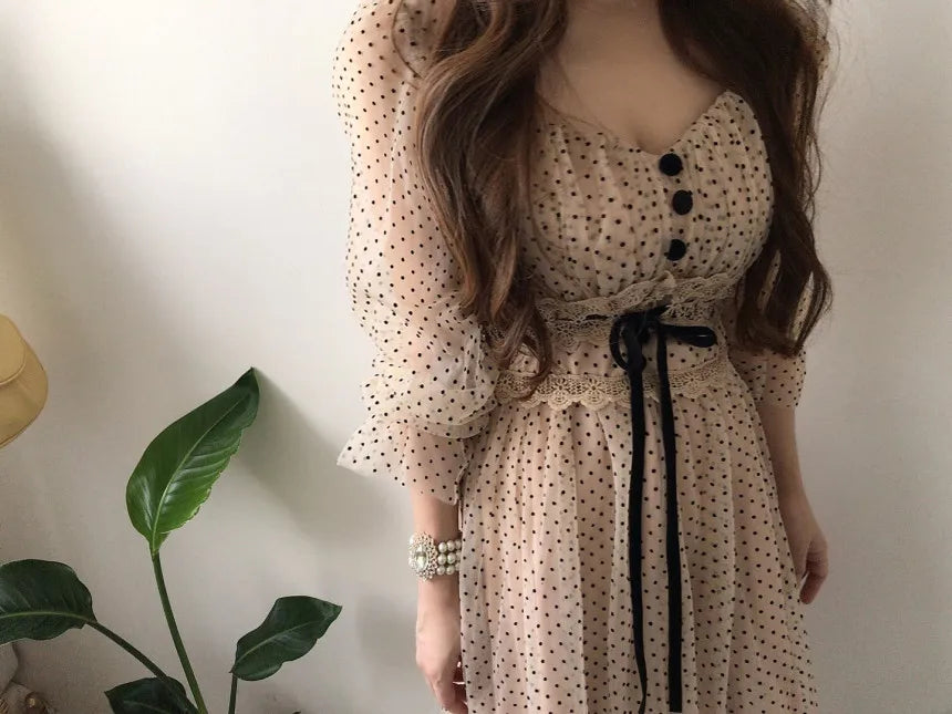 Vintage Dress Elegant Square Neck High