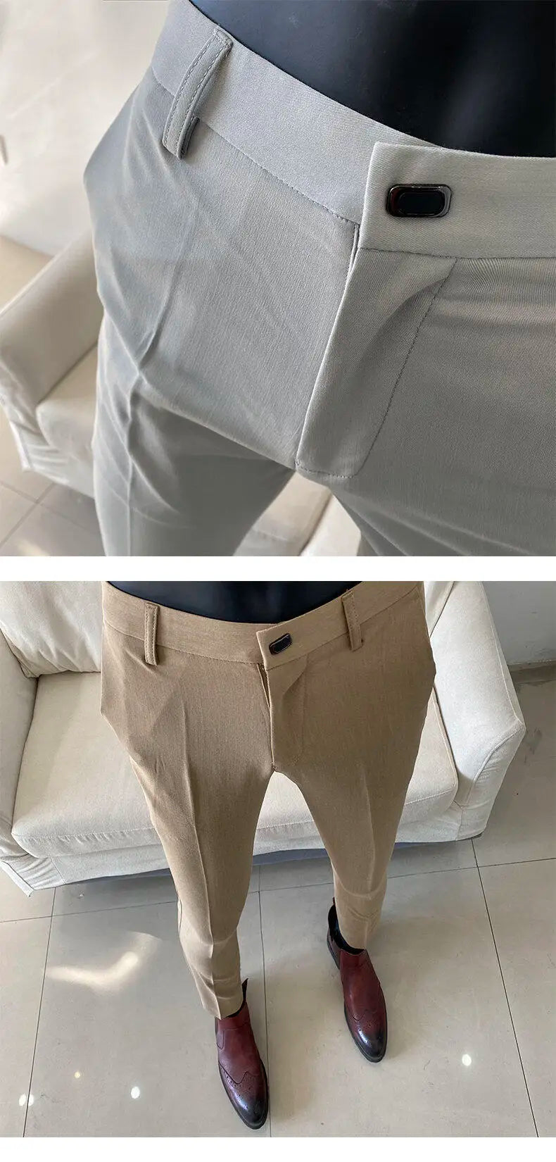 Men Dress Pants Thin Suit Pants Stretch Slim Formal Trousers
